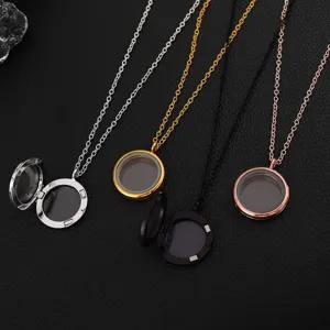 Collar con Colgante de Medallón Redondo Magnético de Vidrio y Aleación para Mujeres Cadena de Suéter Moda Joyería