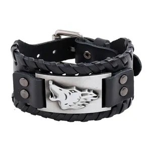 Mens Vintage Punk Braided Leather Bracelet Retro Wolf Head Alloy Metal Cuff Bracelet Fashion Jewelry Gift