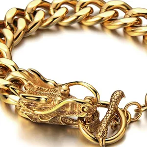 Heren vintage gouden draak ketting armband retro punk metalen sieraden hoofd foto