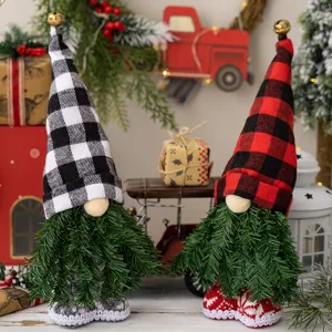 Gnomi di Natale decorazione peluche con barba di pino cappello a quadretti regalo festa