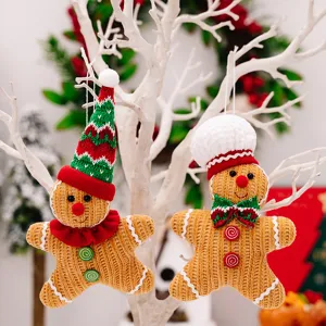 Christmas gingerbread man plush hanging ornaments, cute yellow doll decorations for tree party.