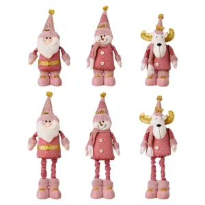 Pink Christmas plush dolls Santa snowman reindeer telescopic holiday window decor gifts