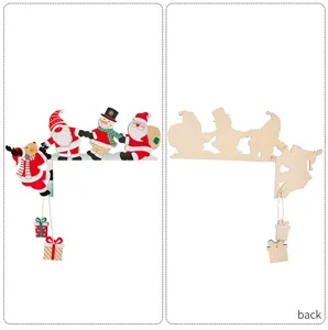Christmas wooden door corner decoration cartoon Santa snowman festive holiday party supplies