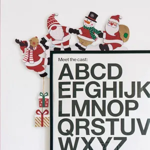 Wooden Christmas door corner decoration, cute cartoon Santa snowman hanging ornament for holiday.