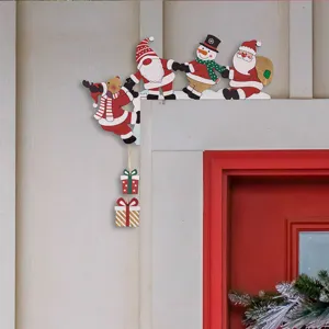Wooden Christmas door corner decoration, cute Santa snowman reindeer hanging decor for holiday.