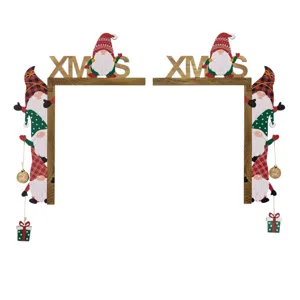 Wooden Christmas Door Corner Sign Nordic Santa Claus Door Frame Holiday Party Decor Set