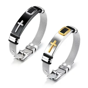 Men Stainless Steel Cross Mesh Belt Bracelet Minimalist Titanium Steel Bangle Fashion Jewelry Wristband