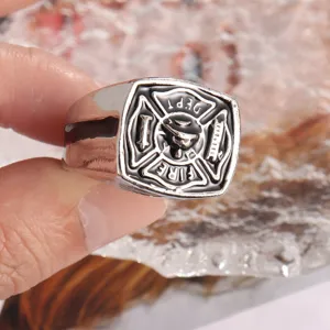 Men vintage alloy firefighter ring cool retro statement punk jewelry band gift!