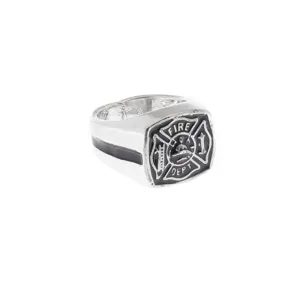 Men vintage alloy firefighter ring square signet ring with Maltese cross fire dept design.