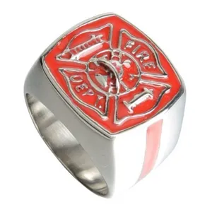 Men retro firefighter themed stainless steel ring cool fashion alloy jewelry main image