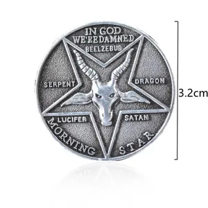 Moneta commemorativa in metallo pentagramma Satana, badge gotico occulto, 3.2cm stile vintage.