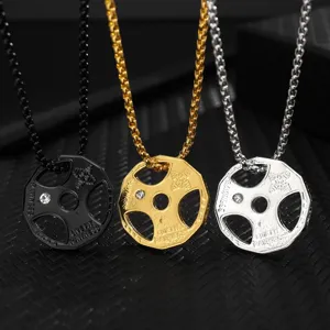 Herren Fitness Hantelscheibe Anhänger Halskette Legierung Gym Sport Mode Schmuck drei Farben.