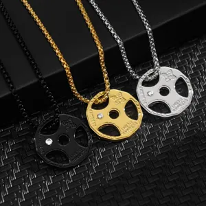 Herren Fitness Hantelscheibe Anhänger Halskette Legierung Sport Schmuck Detail Ansicht
