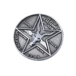 Moneta in metallo pentagramma Lucifero satanico distintivo gettone da collezione.