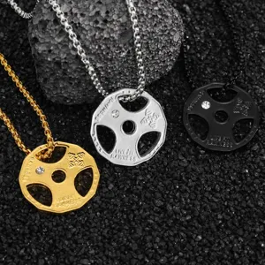 Herren Fitness Hantelscheibe Anhänger Halskette aus Legierung Gym Sport Schmuck Set