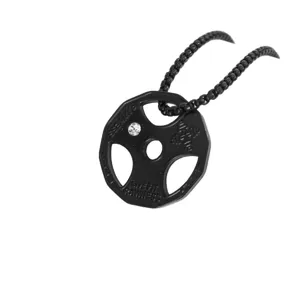Herren schwarz Hantelscheibe Anhänger Halskette Fitness Gym Edelstahl Schmuck geschenk
