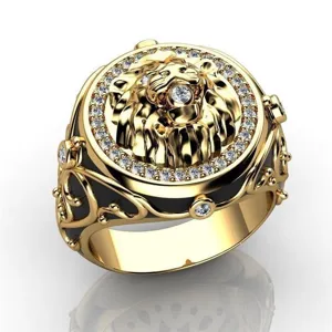 Vintage Punk Löwenkopf Ring Für Herren Damen Legierung Strass Offen Verstellbar Statement Finger Schmuck Gold