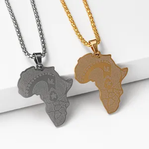 Edelstahl Afrikanische Karte Anhänger Halskette Gold und Stahl Farbe Kette Modeschmuck Geschenk für Männer Frauen