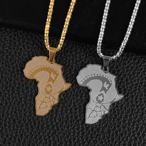 Edelstahl Afrika Karte Anhänger Halskette Set mit goldenen und silbernen Optionen.