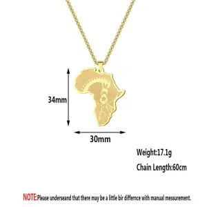 Goldene Afrika Karte Anhänger Halskette mit 60 cm Kette für Damen und Herren Mode