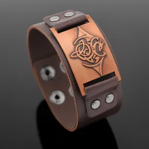 Bracciale in pelle largo vintage da uomo con piastra drago in metallo stile rock
