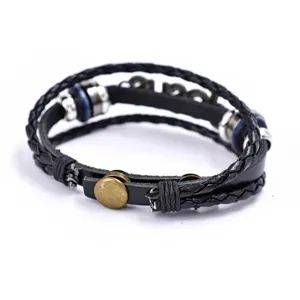 Vintage multi-layer braided leather bracelet for men, stylish retro wristband jewelry.