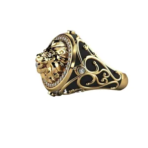 Vergoldeter Löwen Ring Zirkon Punk Ring Herren Damen Vintage Verlobung Schmuck