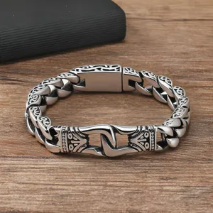 Bracciale a Catena in Lega Fusa con Totem Retro per Uomo Personalità Vintage Gioiello da Braccio Accessorio Moda
