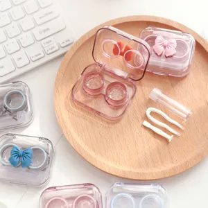 Leuke snoepkleur strik contactlens doos draagbare transparante partnerdoos met verzorgingstools