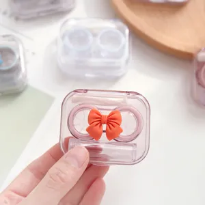 Schattige strik contactlens etui transparant draagbaar met verzorgingsset voor dagelijks
