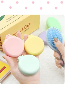 Jolie brosse à cheveux pliante portable couleur bonbon mini miroir de voyage massage