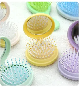Adorable brosse à cheveux pliante portable coussin d'air avec miroir couleur bonbon.