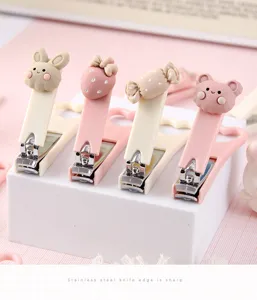 Cute cartoon animal strawberry candy folding nail clipper with heart design detail shot