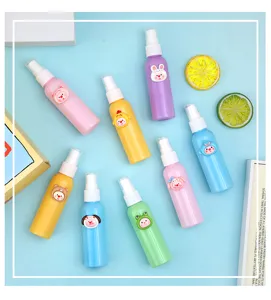 Mini portable spray bottle set with cute cartoon animal designs, perfect for travel and daily use.