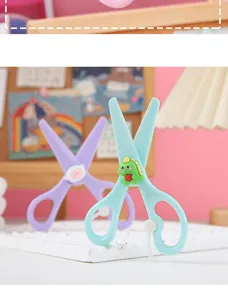 Cute cartoon children safety scissors for craft paper cutting, lovely dinosaur design tool.
