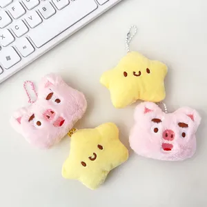Simpatico portachiavi in peluche con stella e maialino di cartone animato per zaino.