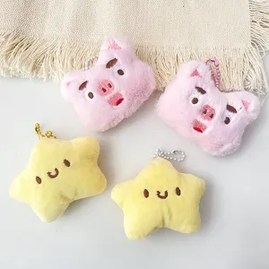 Simpatici portachiavi in peluche con stella e maialino, ciondoli morbidi per borse e zaini.