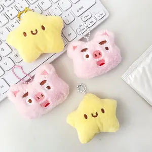 Simpatici portachiavi in peluche a stella e maialino, ciondoli morbidi per borse.