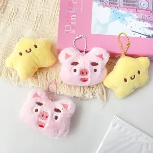 Set portachiavi stella in peluche e maialino rosa, simpatico ciondolo per borsa.