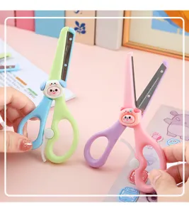 Cute cartoon animal kids safety scissors for kindergarten handmade paper cutting round head.