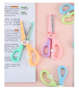 Children safety scissors cute cartoon animal design portable craft paper cutting tool for kids