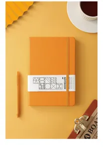 Taccuino A5 con copertina rigida ed elastico, diario in pelle PU arancione per ufficio e studio.