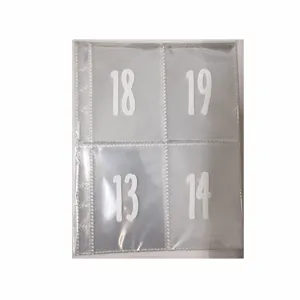 A6 6-ring clear PVC binder pocket page detail showing 4 transparent card slots and dimensions.