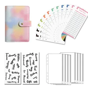 A6 PU Leder Pastell Regenbogen Budget Mappe Set mit Reißverschlusstaschen und Einlagen.