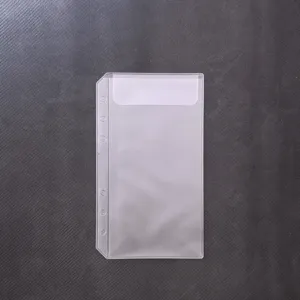 A6 clear 6-hole binder pocket detail view, transparent PVC zipper storage bag close-up.