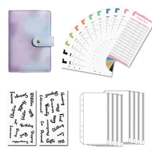 A6 Budget Binder Innenseiten, bunte Spesenabrechnungsbögen und Reißverschlusstaschen.