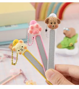 Cute cartoon resin nail file manicure tool with chain portable professional nail buffer