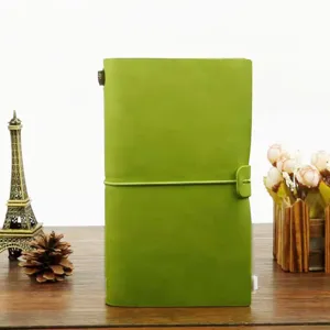 A6 carnet de notes en cuir vert sangle elastique vintage journal portable bloc-notes