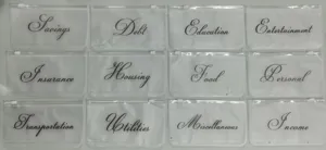 Detail view of A6 6-ring PVC binder pockets, transparent budget zipper envelopes set.