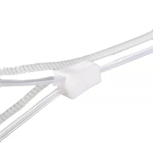 Close-up detail view of white plastic binder zipper slider and transparent track for storage bags.